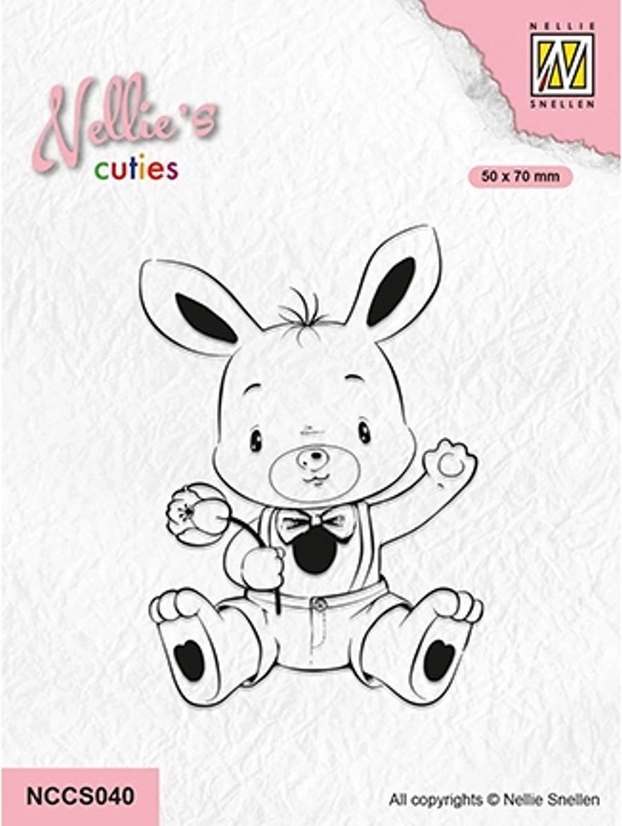 Nellie Snellen clearstamp - Nellies Cuties Clear Stamp Bunny NCCS040 - stempel konijn met tulp in broekpak